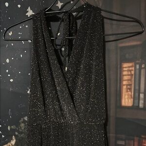 Sparkle Black V-Neck Sleeveless Jumpsuit